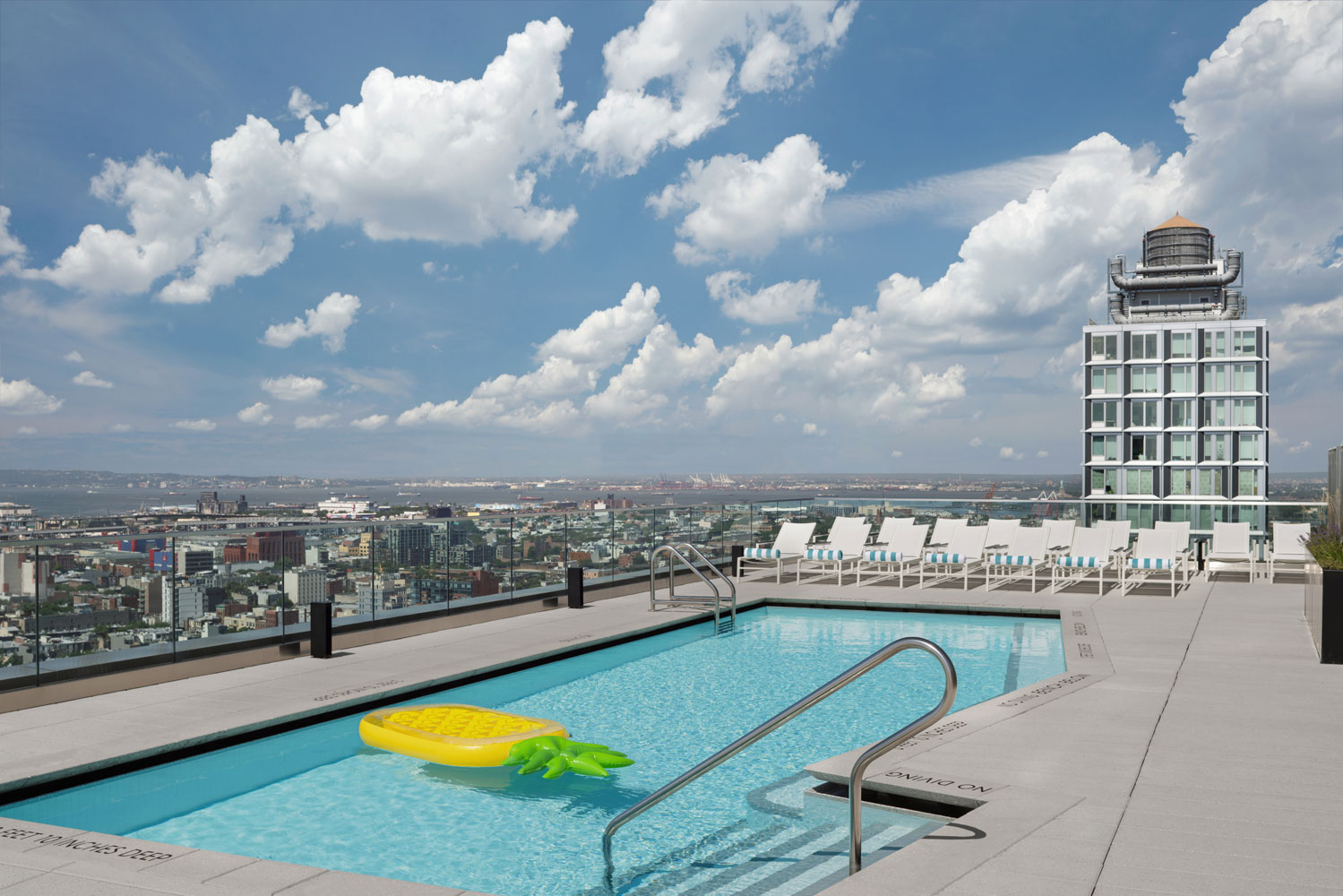 Plank Road rooftop amenity space with swimming pool